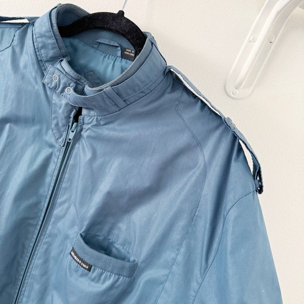 Vtg Members Only Cafe Racer Teal Blue Green Full Zip Bomber Jacket 44 L Large - Picture 11 of 16
